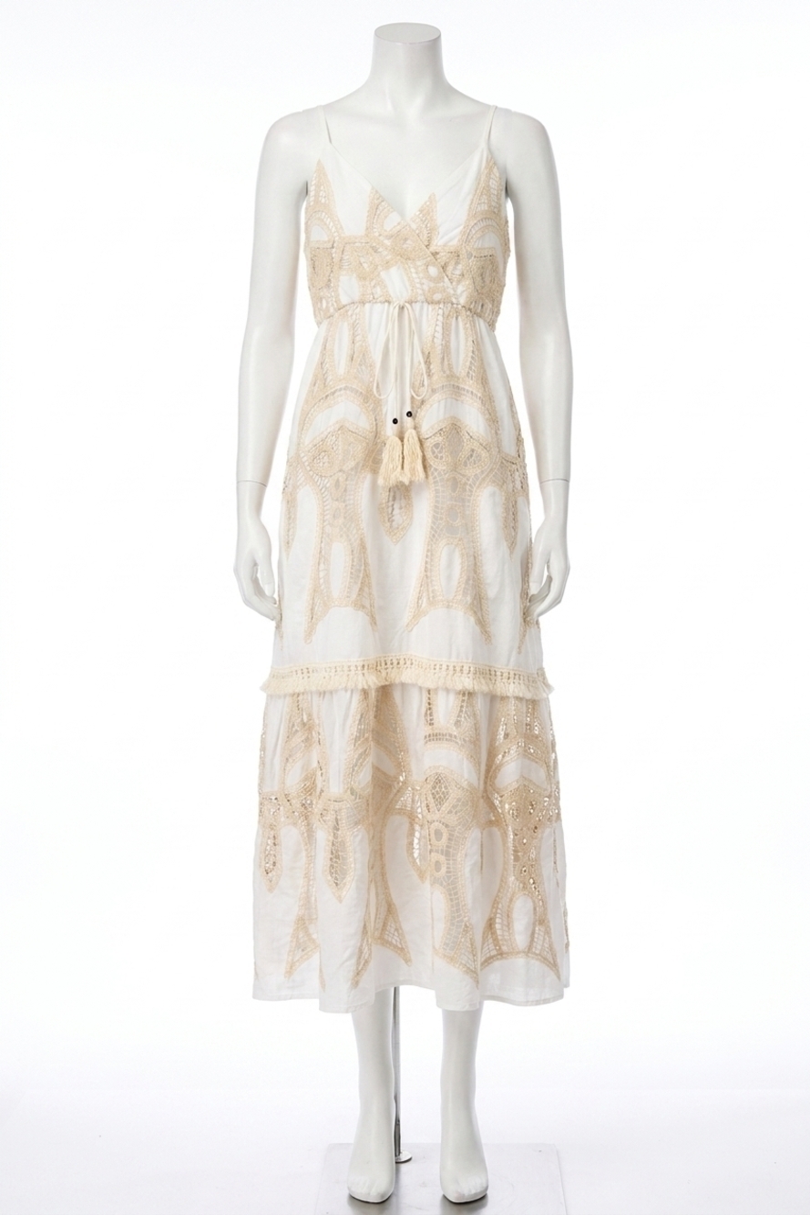NEW STRUT & BOLT crochet lace maxi dress in white/beige
